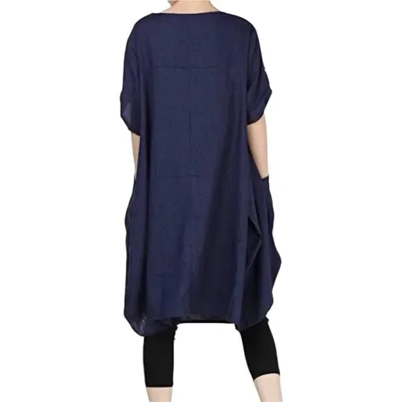 LaovanIn Women's Plus 3XL Tunic Dress Summer Cotton Linen T Shirt Knee-Length - Picture 14 of 16